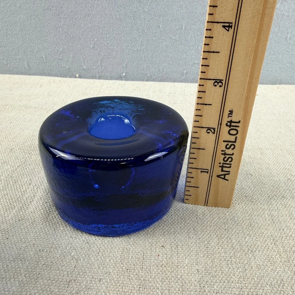 Blenko‎ 990A Cobalt Blue Pucks Glass Candle Holders Don Shepherd
